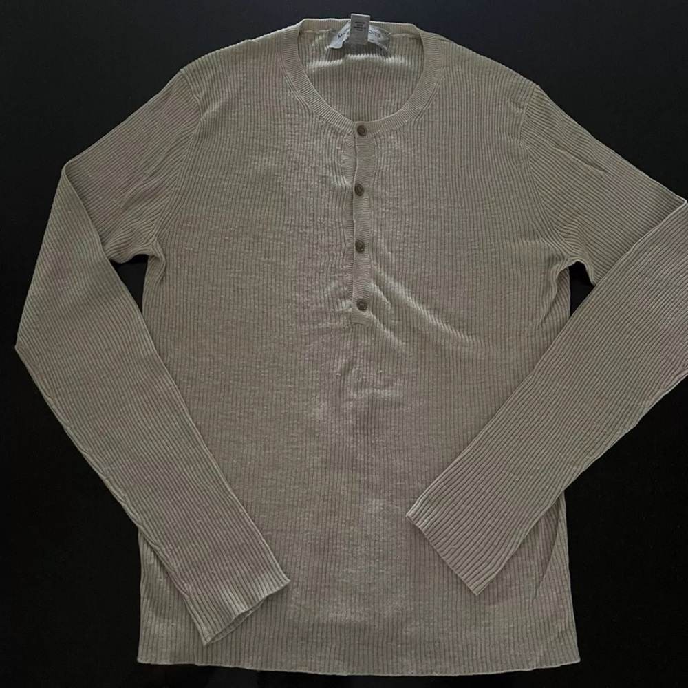 Michael Kors Ribbed Beige Henley T-Shirt